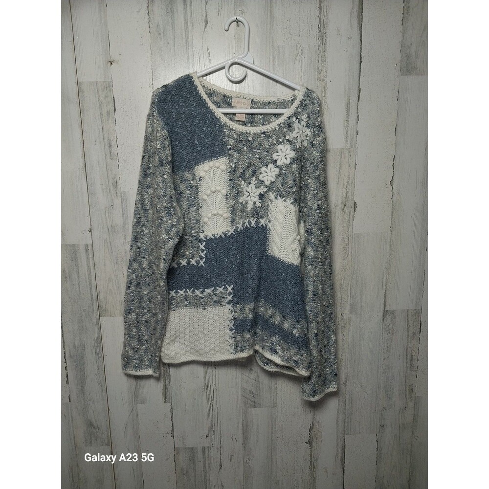 Through The Country Door Embroidered Patchwork Sweater XL